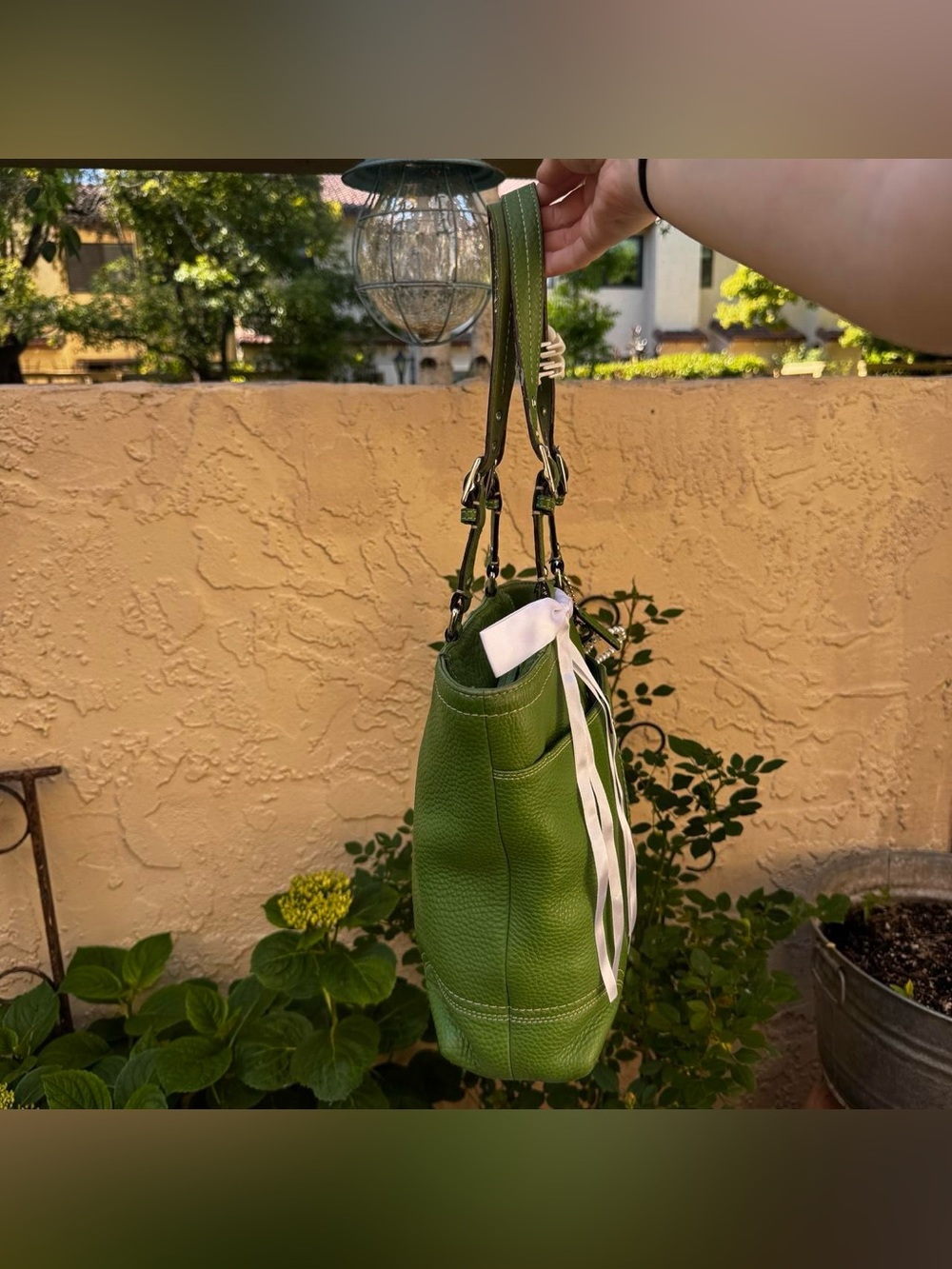 Y2K Green Pebbled Leather Coach Shoulder Bag - Picture 4 of 8